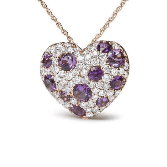 18K Rose Gold 3/4 Cttw Diamond and Purple Amethyst Cluster Heart Shape